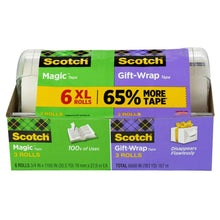 3M Scotch tape multipack box showing gift-wrap tape and Magic Tape rolls