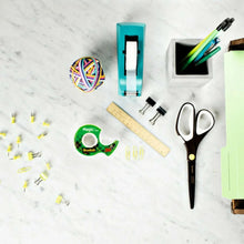 Gift-wrap tape set with teal dispenser, rolls, and matching packaging accessories
