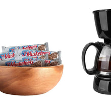 Chocolate candy bars in packs, shown in a wooden bowl