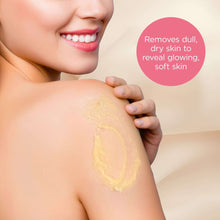 Whipped vanilla exfoliating sugar scrub shown on skin for glowing, soft results.