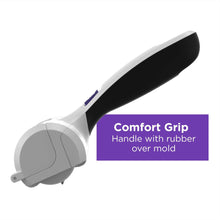 Reusable pet hair lint roller handle with rubber comfort grip over molded base