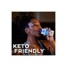 Milk chocolate protein shake carton being sipped, keto friendly lifestyle promo