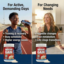 Naturade Weight Gain canister for active days, with vanilla powder beside it