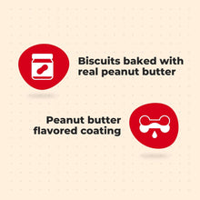 Dog biscuits: baked with real peanut butter, peanut-butter flavored coating