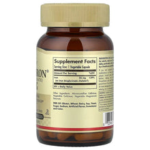 Solgar Gentle Iron bottle with beige cap, Supplement Facts panel on back label