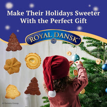Royal Dansk Danish butter cookies assortment with round gift tins near Christmas tree