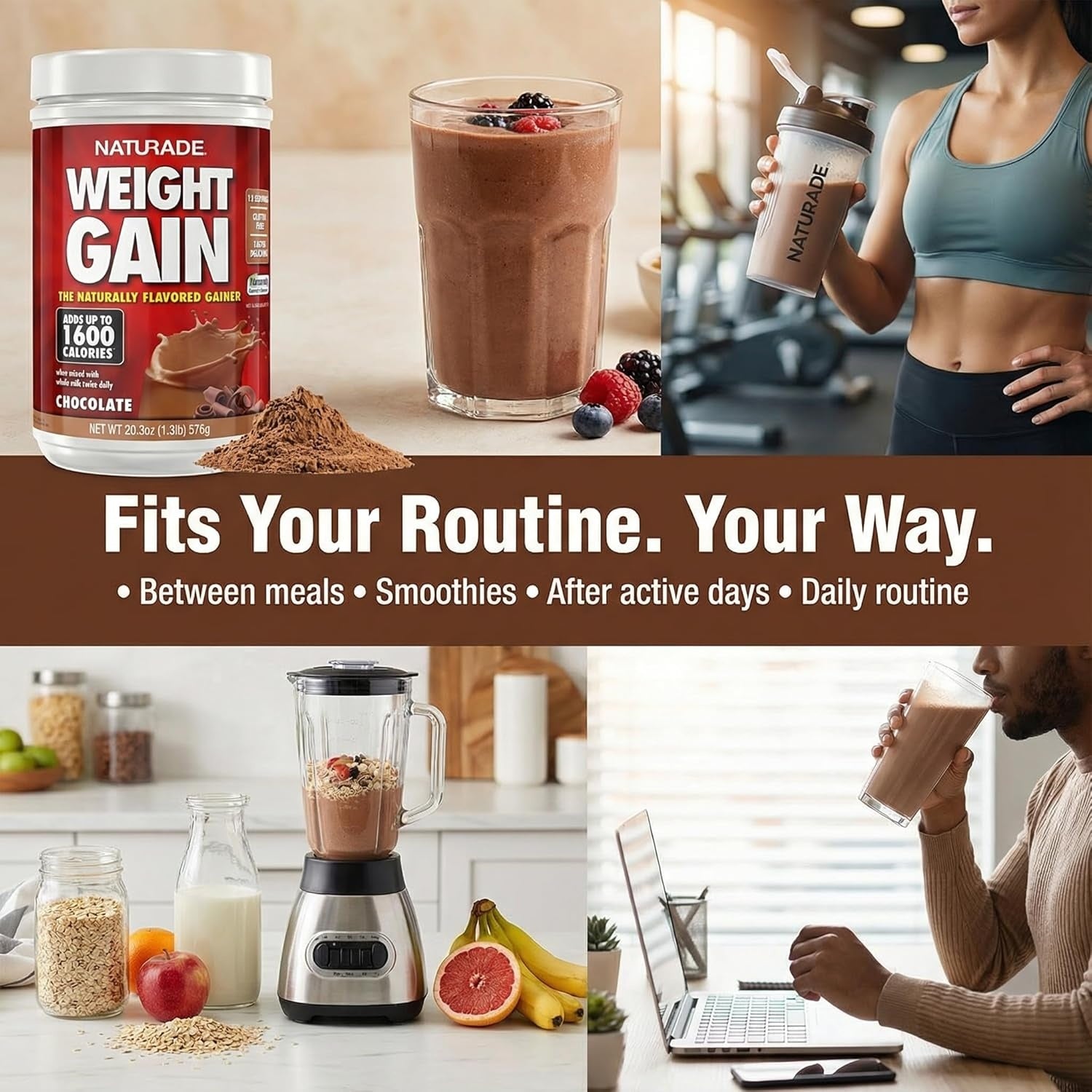 Naturade Weight Gain Nutrition Drink Mix for Healthy Weight Support, Balanced Calories with Protein, Vitamins & Minerals, Vanilla - 20.3 oz
