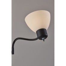 Wall-mounted reading lamp with cream shade and black flexible gooseneck