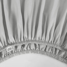 Light silver gray fitted bed sheet with elastic band and gathered skirt edge