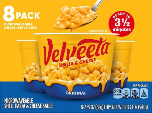 Velveeta Shells and Cheese Mac and Cheese, 8 Cups, for Easy Snacks or Dinner Sides, Original Flavor, 2.39 oz