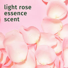 Light rose essence scent graphic with pink rose petals and water droplets