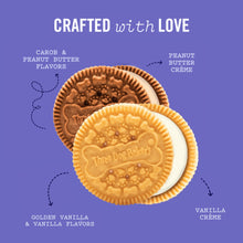 Three Dog Bakery Lick n Crunch sandwich cookies with flavor varieties: carob, peanut butter, vanilla