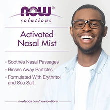 Activated nasal mist product label with smiling man and feature bullets