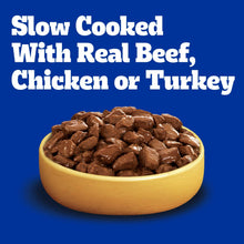 Dog food bowl illustration with slow cooked text and real beef chicken or turkey