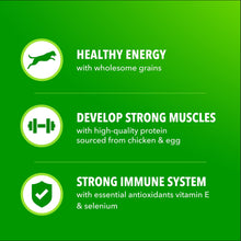 IAMS Proactive Health minichunks label panel with icons for healthy energy, muscles, immune system