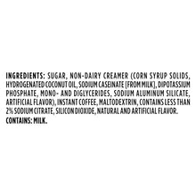 Ingredients label for hazelnut café instant beverage mix, contains milk
