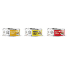 Three Special Kitty shredded-in-gravy wet cat food cans on a white background