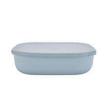 Light blue rectangular food storage container with lid