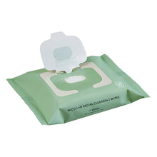 Green micellar facial cleansing wipes with open wipe sheet cover