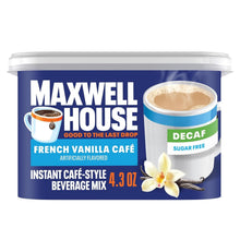 Maxwell House decaf instant coffee beverage mix tub, French Vanilla café, sugar free