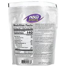 Organic plant protein powder pouch back panel with Nutrition Facts and ingredient list
