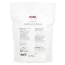 Magnesium flakes pouch supplement facts panel with NOW Solutions pure magnesium flakes text