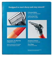 Razor cartridge set box showing 5-blade razor handle and blade close-up