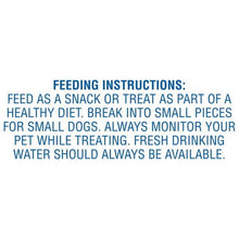 Dog treat feeding instructions text on plain background