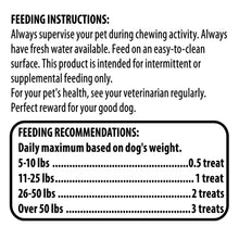 Feeding instructions panel on a duck jerky dog treats pouch