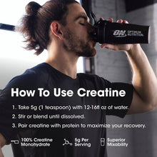 Optimum Nutrition creatine bottle, black shaker-style supplement container