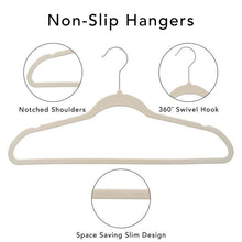 Non-slip hanger diagram: notched shoulders, 360° swivel hook, slim space-saving design
