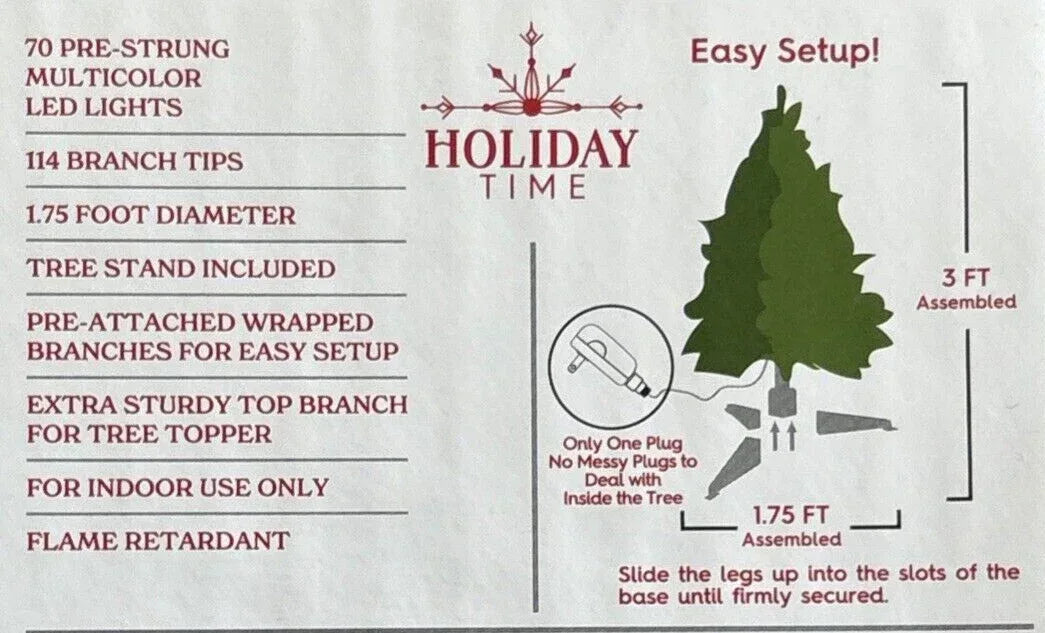3' Pre-Lit Winston Pine Artificial Christmas Tree with Multicolor LED Lights, by Holiday Time