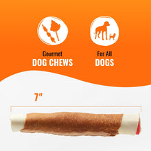 7-inch rawhide chew roll with white ends for dogs, gourmet dog chew