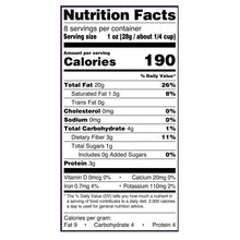 Nutrition Facts panel for pecans: 190 calories per serving, 1 oz (about 1/4 cup)