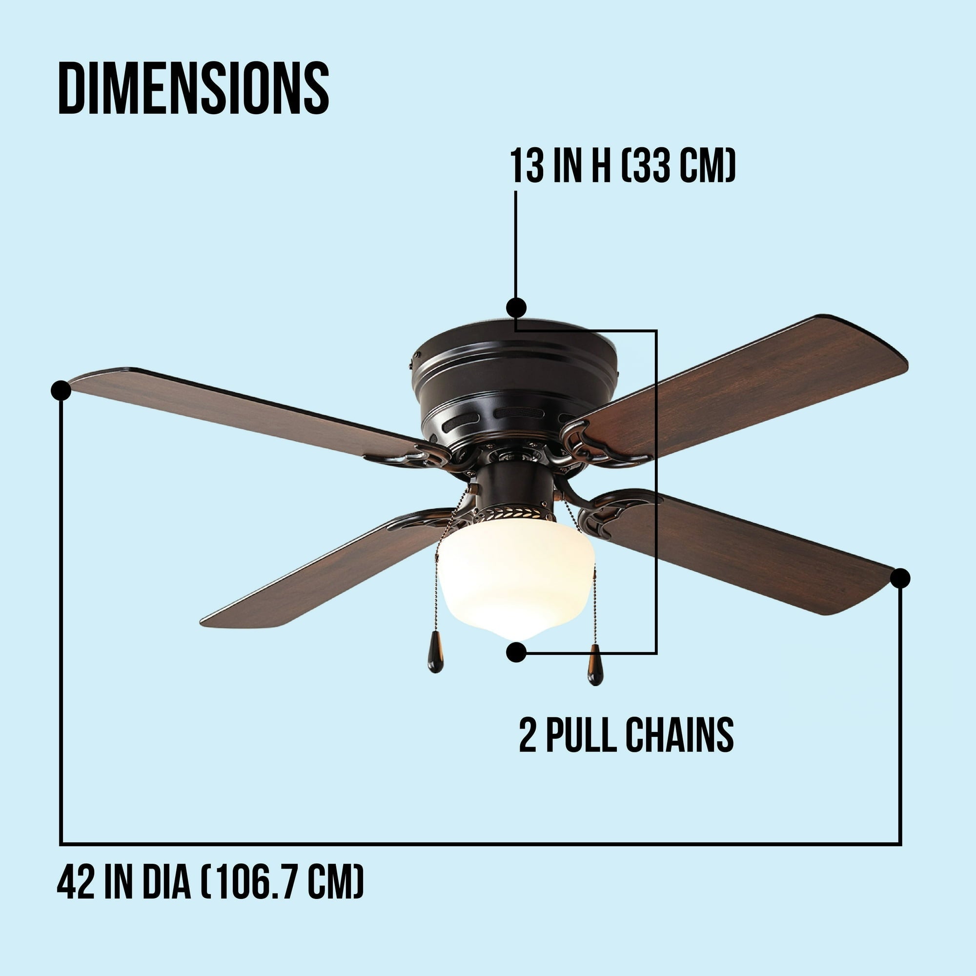 Mainstays 42 inch Hugger Indoor Ceiling Fan with Light Kit, Black, 4 Blades, Reverse Airflow