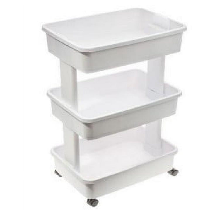 Mainstays 3-Tier Plastic Rolling Laundry Cart, Arctic White
