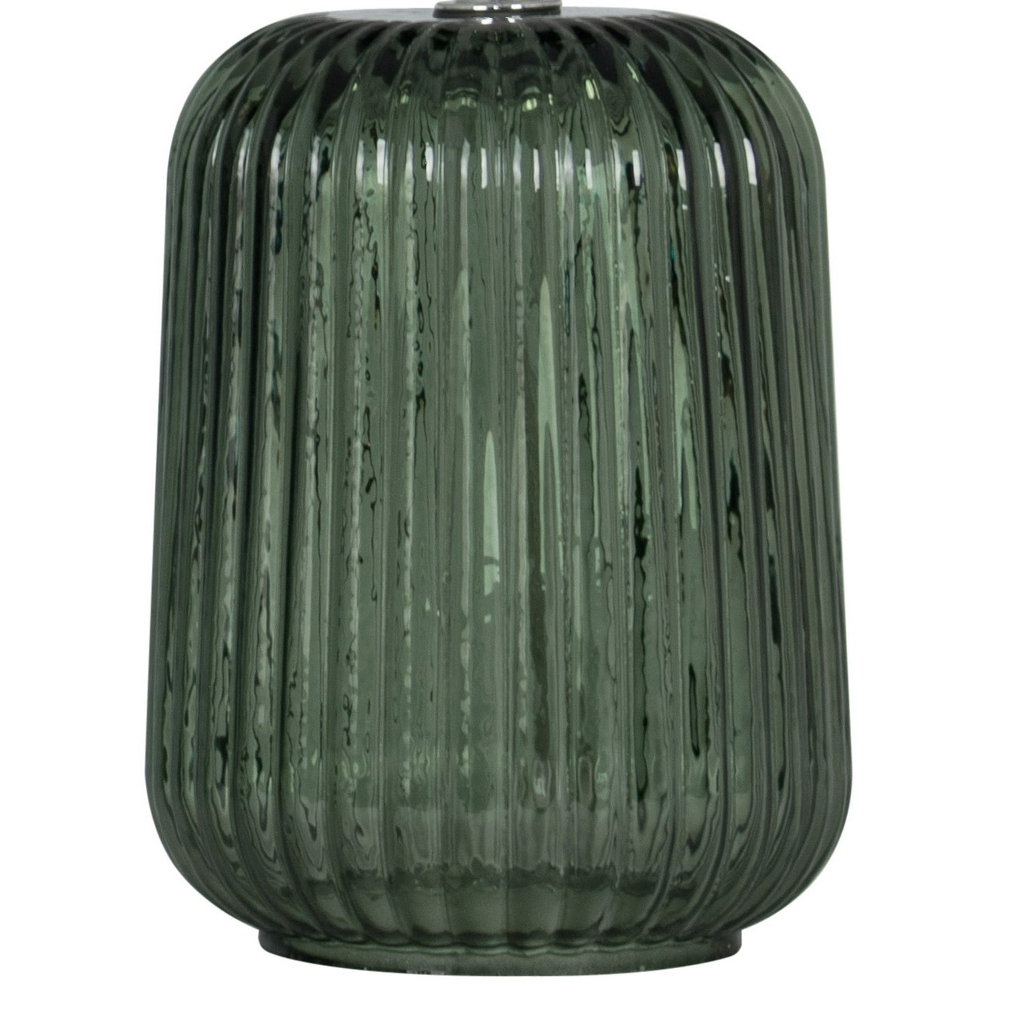 Mainstays Green Glass Table Lamp with White Linen Shade, 12.75 Inch