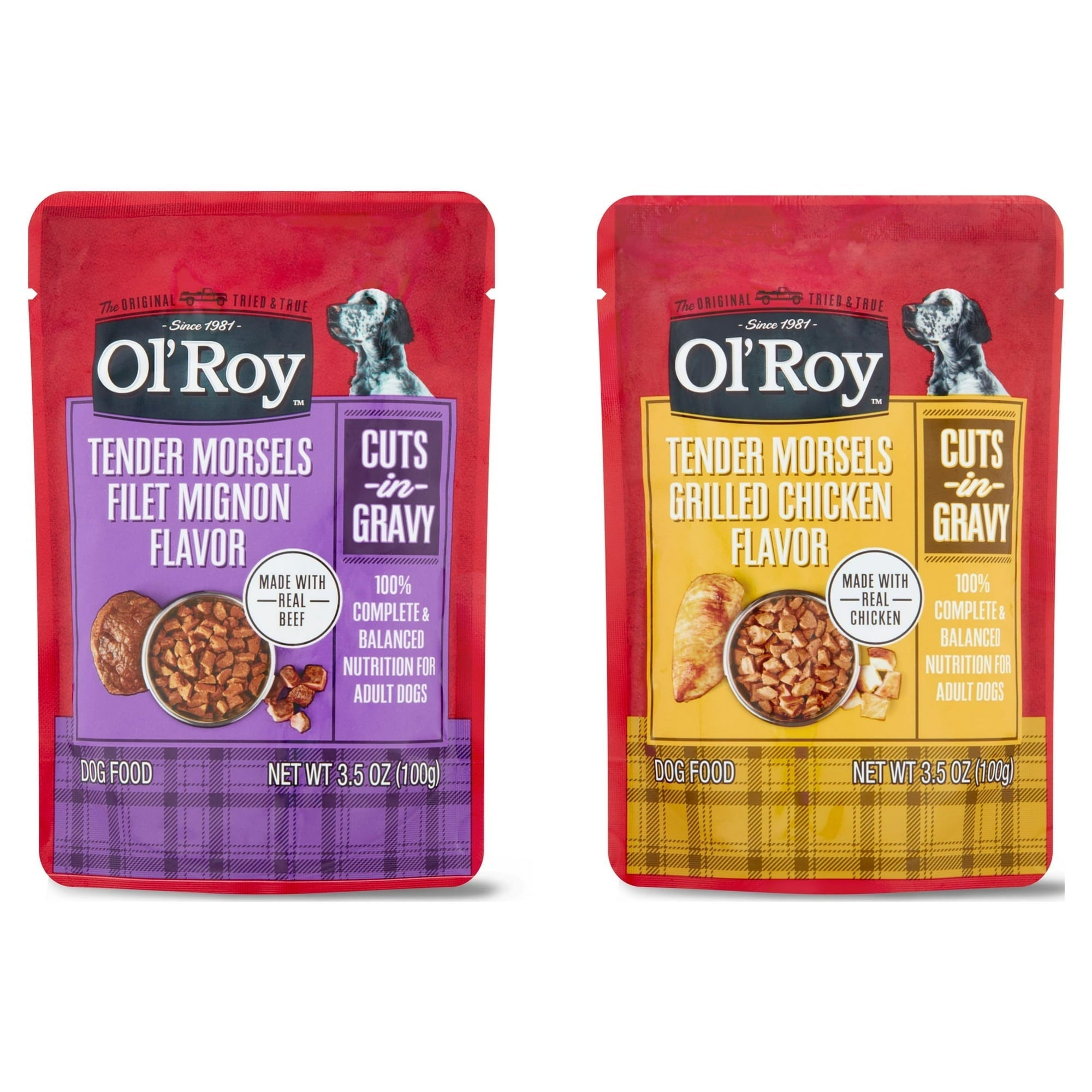 Ol' Roy Tender Morsels Filet Mignon and Grilled Chicken Cuts in Gravy Variety Pack, 3.5 oz Pouches (8 Pack)