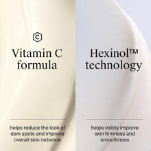 Moisturizer graphic with Vitamin C formula and HexinolTM technology labels