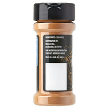 Ground cinnamon spice jar back label with ingredient and storage text