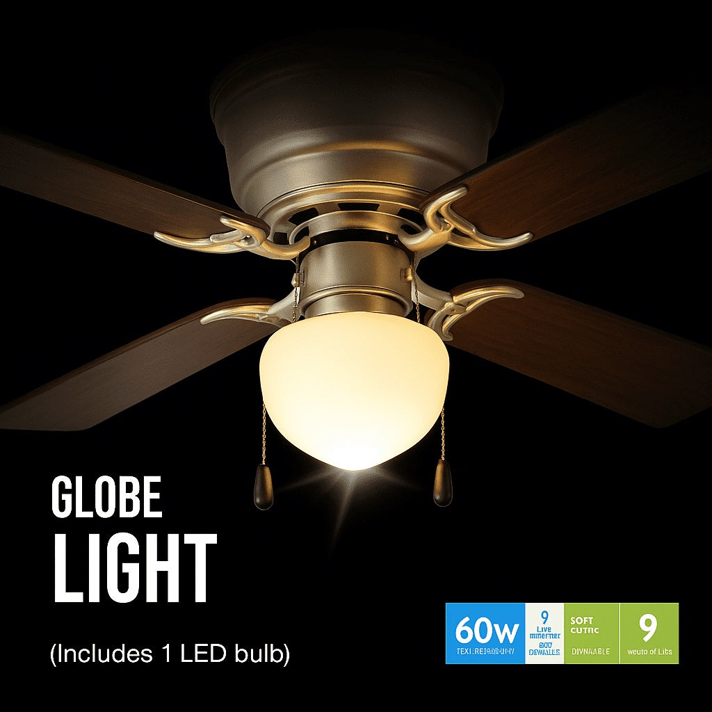Mainstays 42 inch Hugger Indoor Ceiling Fan with Light Kit, Black, 4 Blades, Reverse Airflow