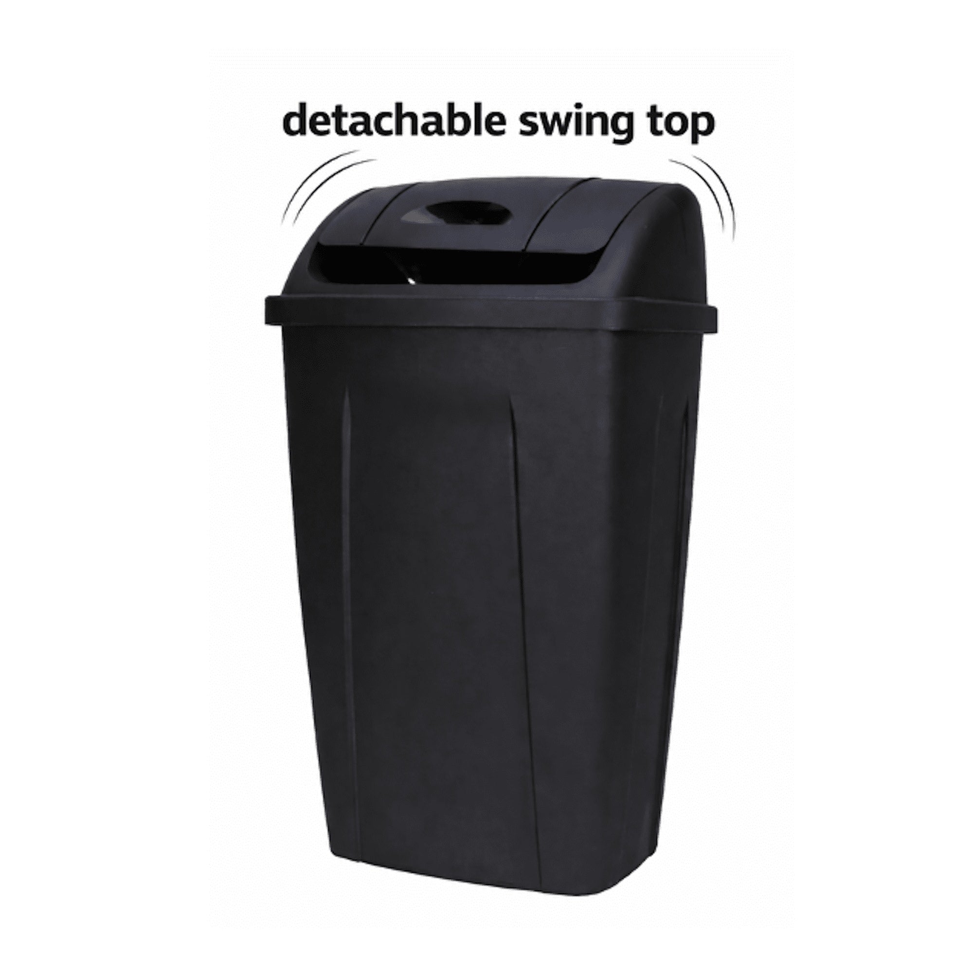 Mainstays Kitchen Trash Can, 13 Gallon Plastic Garbage Bin with Swing Top Lid, Black
