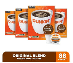 Dunkin' Original Blend Coffee, Medium Roast, K-Cup Pods, 22 Count Boxes, Pk of 4