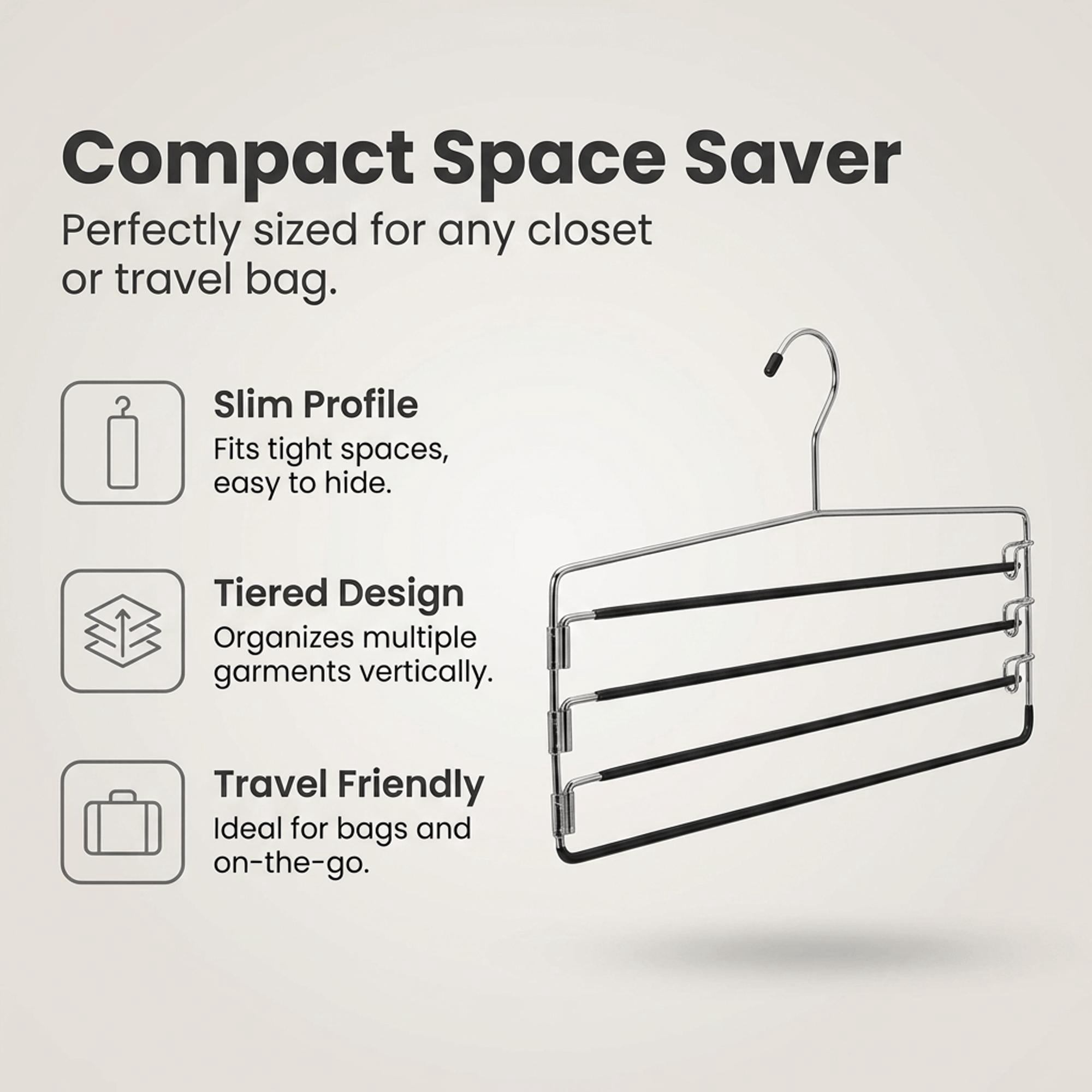 (4 pack) Mainstays Metal 4-Tier Pant & Skirt Hanger, Space Saving, Non-Slip, Heavy Duty & Slim Design