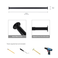 (2 pack) Better Homes & Gardens 33–60" Steel Adjustable Closet Rod for Adult, Black