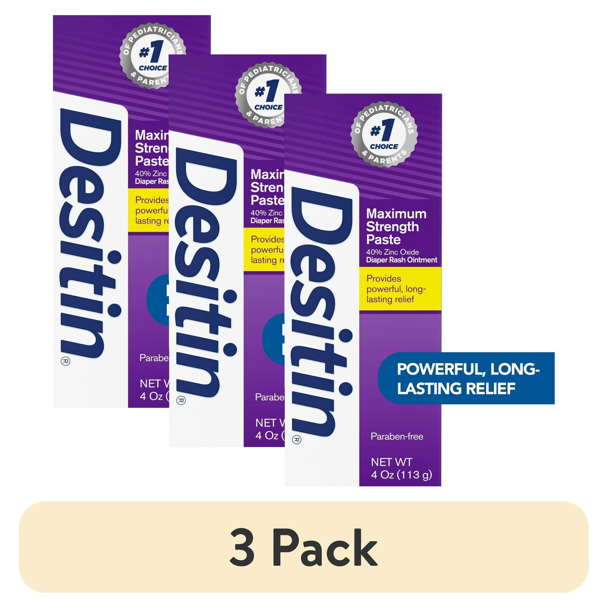 Desitin Maximum Strength Diaper Rash Paste, 40% Zinc Oxide Skin Protectant, 4 oz Tube, Hypoallergenic Baby Barrier Cream