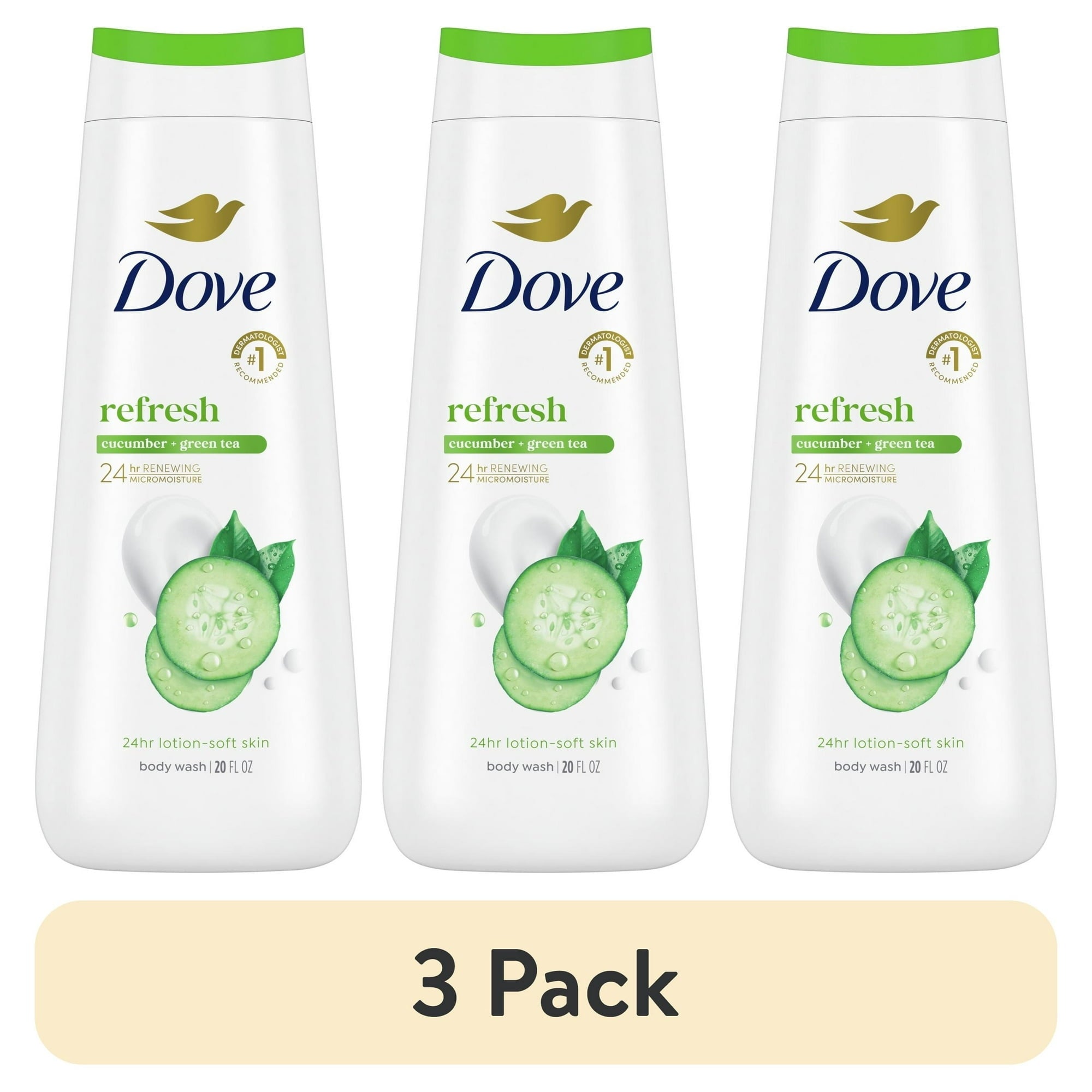 (4 pack) Dove Body Wash for Women Moisturizing Refresh Cucumber & Green Tea Cleanser All Skin, 20 oz