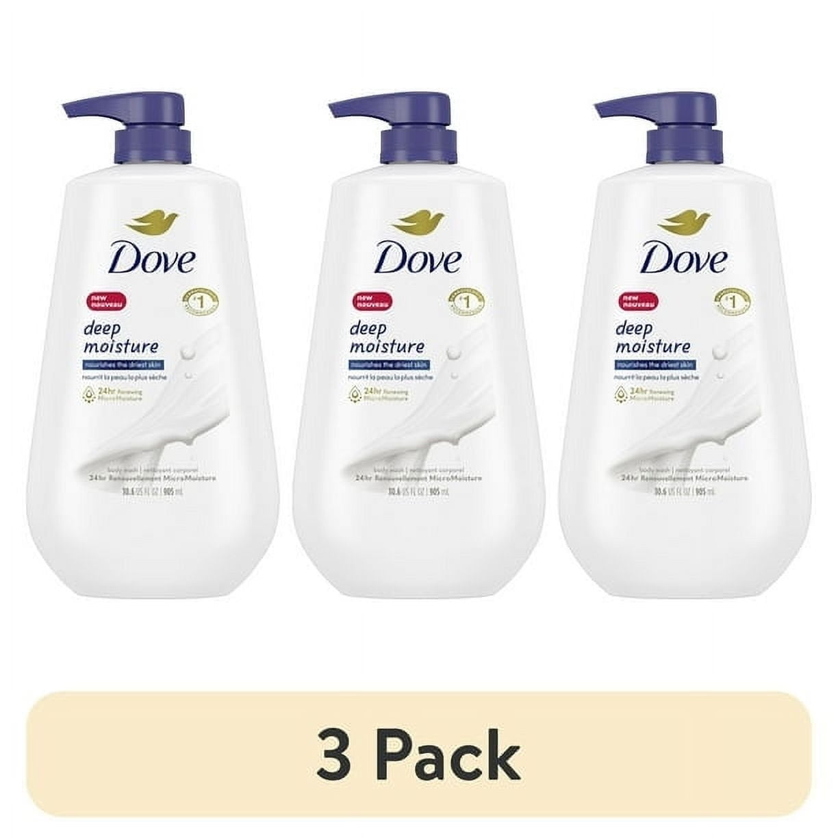 Dove Body Wash with Pump for 24hr Lotion-Soft Skin Deep Moisture Moisturizing Skin Cleanser with No Sulfates No Parabens, 30.6 fl oz