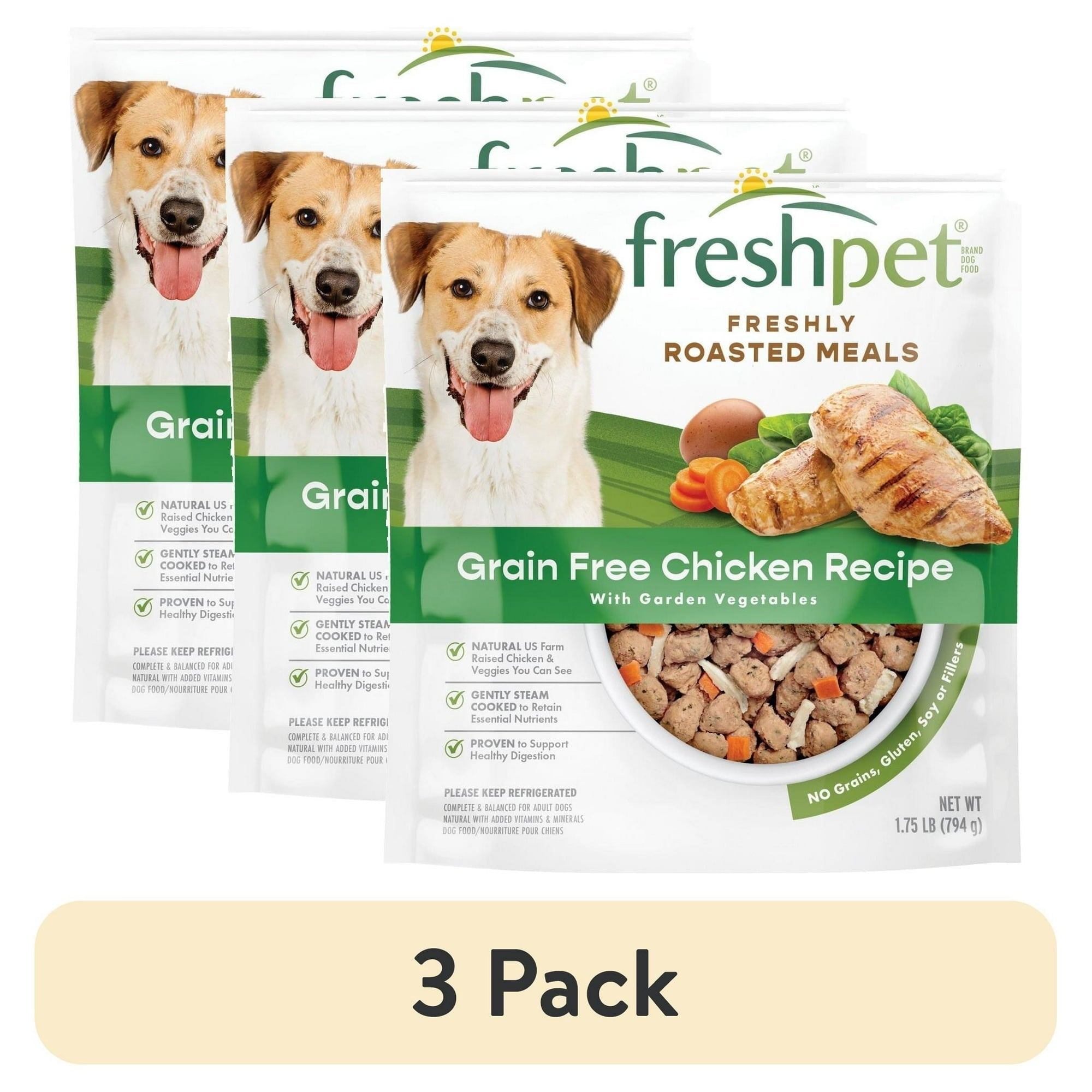 Freshpet Fresh Dog Food, Grain Free Chicken Recipe, Freshly Roasted Meals, 1.75 lb.