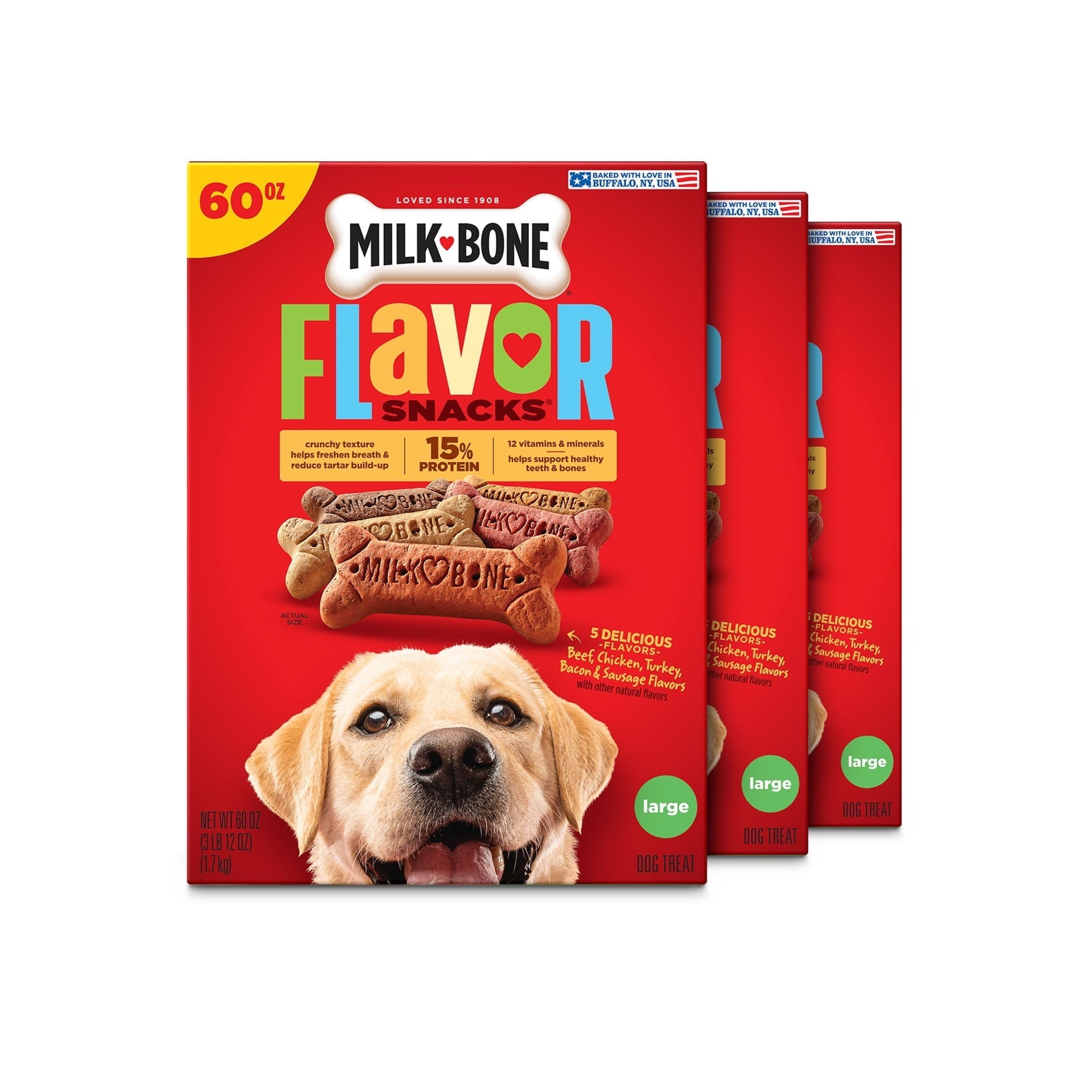 Milk Bone Flavor Snacks Large Dog Biscuits, Flavored Crunchy Dog Treats, 60 oz
